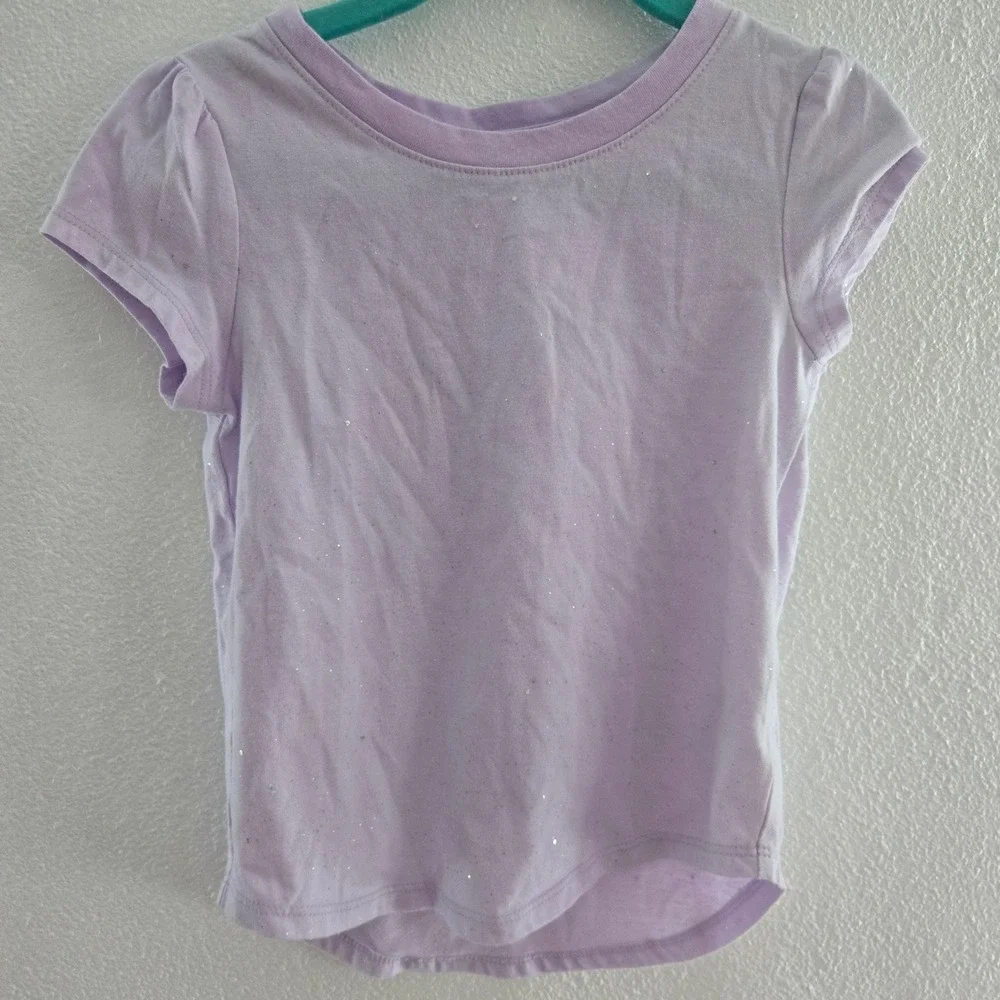 Cat &‎ Jack Girls Purple Glitter Sparkle Short Sleeve T-Shirt 4T Lavender Tee